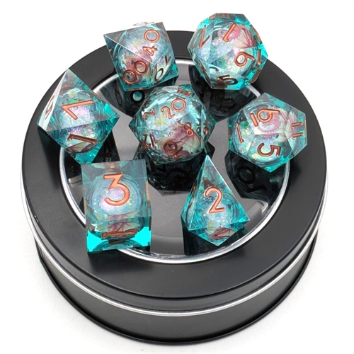 Liquid Core Dragon Dice - Emerald - Resin dice set sharp edges - Epic Dwarf Dice